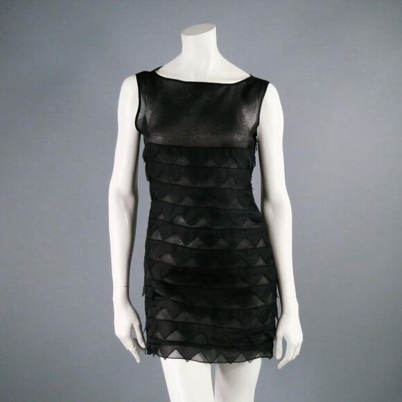 BEHNAZ SARAFPOUR Size 4 Black Silk Layered Texture Cocktail Dress
